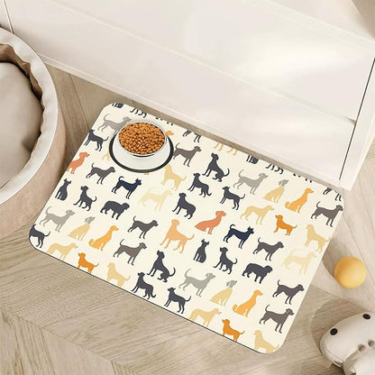 Cute Dog Cat Food Mat, Color Silhouette Absorbent Pet Feeding Mat by Unknown