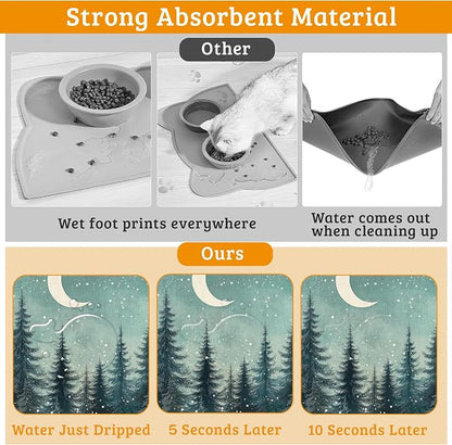 Pet Feeding Mat, Abstract Forest Absorbent Dog Cat Food Mat Moon Dog Mat - Image 3