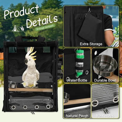 Suertree Bird Carrier Travel Cage, Cockatoo Carrier, Parrot Travel Backpack - Image 4