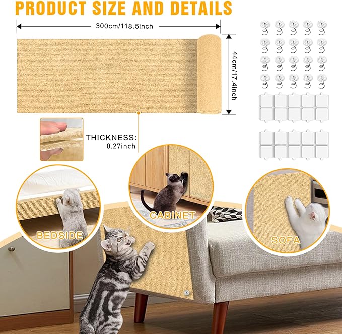 Cat Scratch Mat, 118.5"x17.4" Trimmable Self-Adhesive Cat Scratch Furniture - Image 2