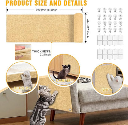 Cat Scratch Mat, 118.5"x17.4" Trimmable Self-Adhesive Cat Scratch Furniture - Image 2