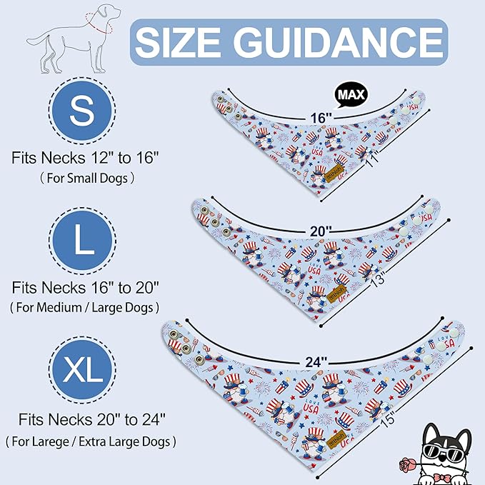 4th of July Dog Bandanas with Snap Button, 2 Pack American Flag Pet Scarf - Image 2