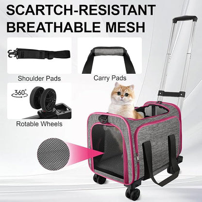 Pet Carrier with Wheels Up to 33 lbs Airline Approved Cat Carrier Rolling Pet - Image 5