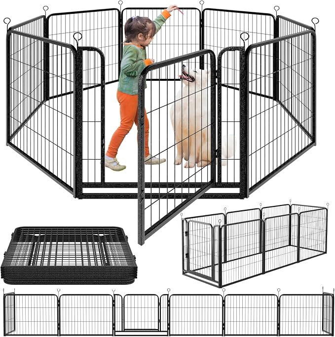Dog Playpen Outdoor Extra Wide 8 Piece Panels Heavy Duty Dog Fence 32" Height by Committedtobetterpetlife