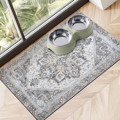 Dog Food Mats for Floors, Absorbent Dog Bowl Mat for Food and Water Dispenser by Cuslnox