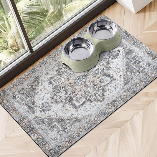 Dog Food Mats for Floors, Absorbent Dog Bowl Mat for Food and Water Dispenser by Cuslnox