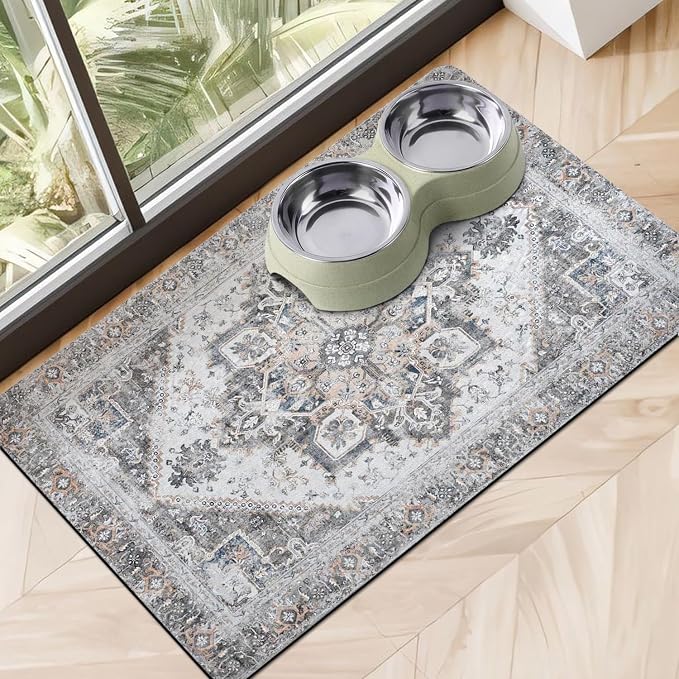Dog Food Mats for Floors Absorbent, Pet Cat Food Mat by Cuslnox