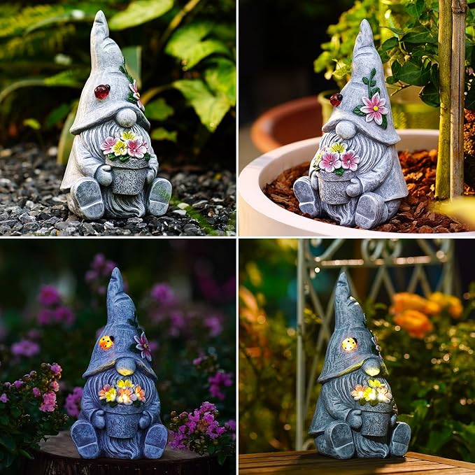 Goodeco Sitting Gnome Holding Flower Statue - Image 7