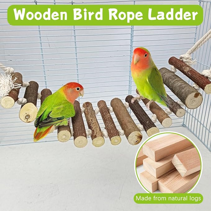 BNOSDM Wooden Bird Rope Ladders 2 Pcs Birds Ladder Bridge Toy Parrot Cage - Image 5