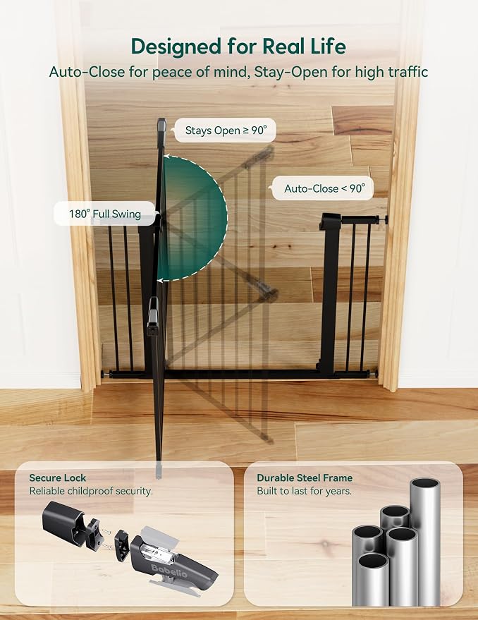Babelio 36" Tall Baby Gate, 29-48" Auto-Close and Pressure Mounted Baby Gate - Image 6