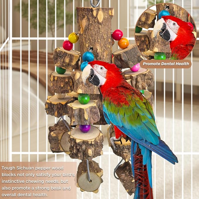 PINVNBY Wood Parrot Toys for Large Birds, Wire Link Durable Macaw Toys Extra - Image 4