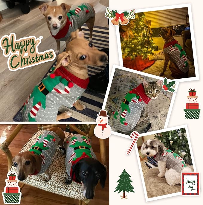 Dog Cat Ugly Christmas Sweater Boy Girl Xmas Pet Clothes Holiday Puppy Costume - Image 3