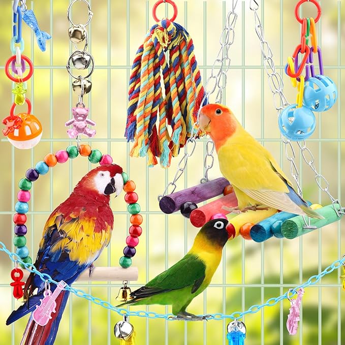 9 Pcs Parakeet Cockatiel Bird Toys, Parrots Cage Accessories Swing Rope Hanging - Image 4