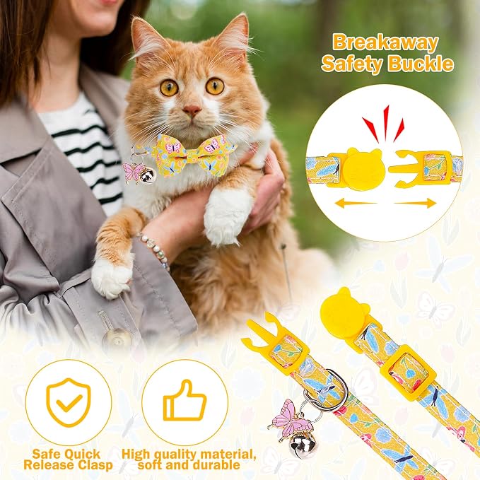 Cat Collar Breakaway with Bells, 2 Pack Soft Butterfly Kitten Collar with - Image 2