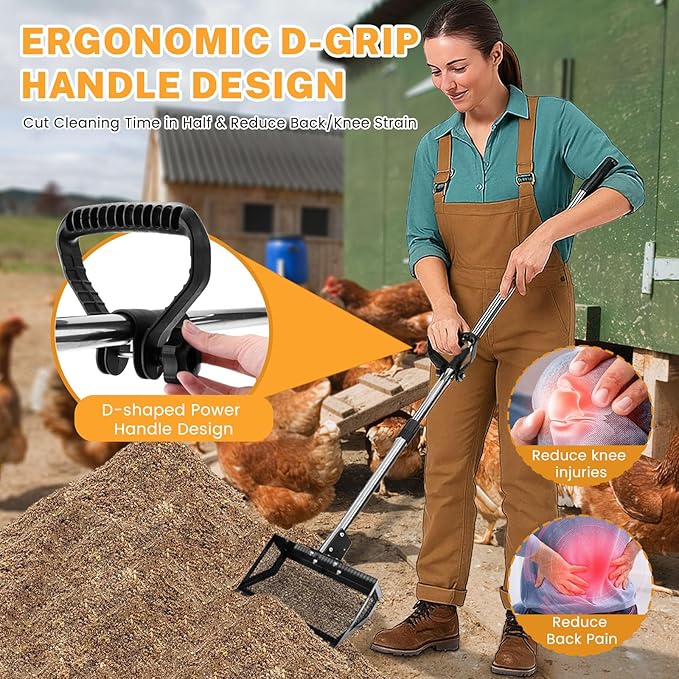 9.8×9.1in Chicken Poop Scooper, Chicken Coop Rake, Adjustable Length/Angle Coop - Image 5