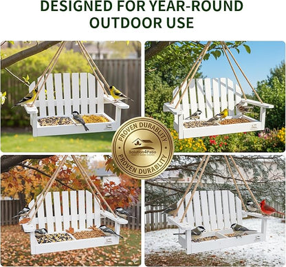 Solution4Patio White Swing Bird Feeder, Squirrel-Proof Metal Mesh Tray - Image 5