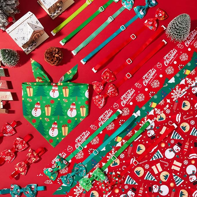Sanwuta 50 Pcs Christmas Dog Bandanas and Collar Bow Ties Set 25 Bandanas Bulk - Image 4