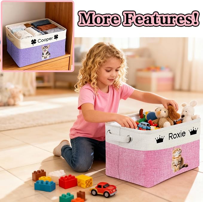 Personalized Dog Toy Storage Basket Custom Dog Name Photo Cat Pet's Gift - Image 6