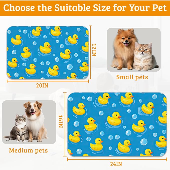 Yellow Rubber Ducks Dog Food Mat, Soap Bubbles Absorbent Pet Feeding Mat - Image 6