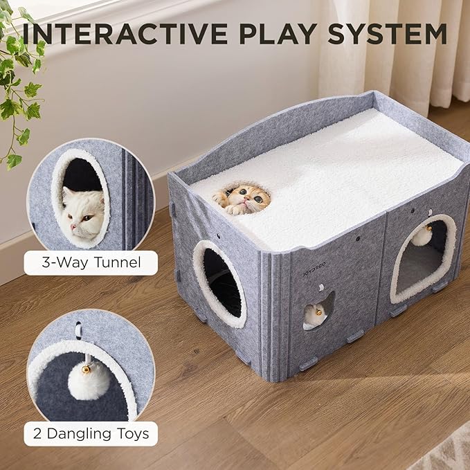 Joydeco Cat House for Indoor Cats, Extra Wide Scratch Resistant Felt Cat Condo - Image 3