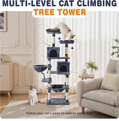 Large Cat Tree 71 Inch, Sisal Scratching Posts and Hammock, Pet Play House - Image 5