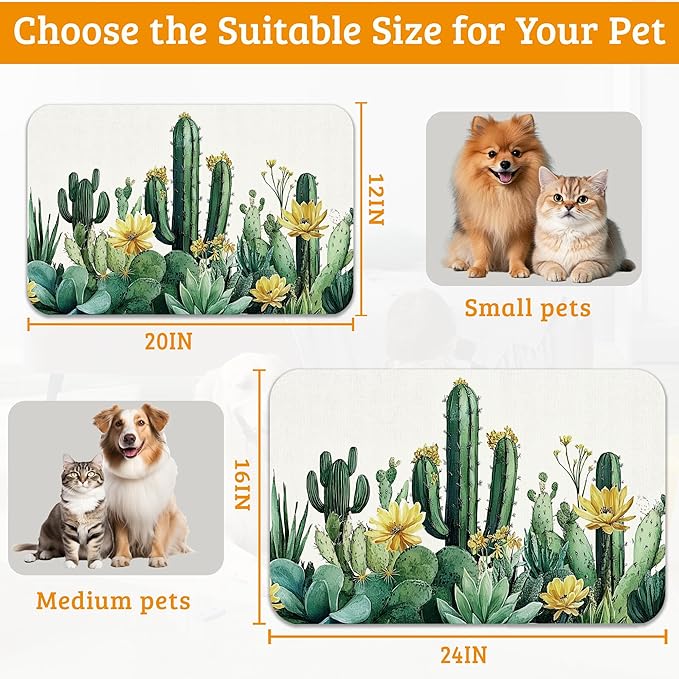 Tropical Cactuses Feeding Mat, Blooming Succulents Absorbent Quick-Dry Cat Dog - Image 6