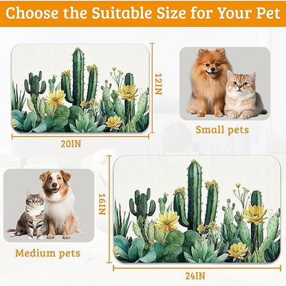 Tropical Cactuses Feeding Mat, Blooming Succulents Absorbent Quick-Dry Cat Dog - Image 6