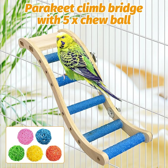Nature Wooden Bird Ladder Pet Parrots Climb Bridge Exercise Stands - Image 4