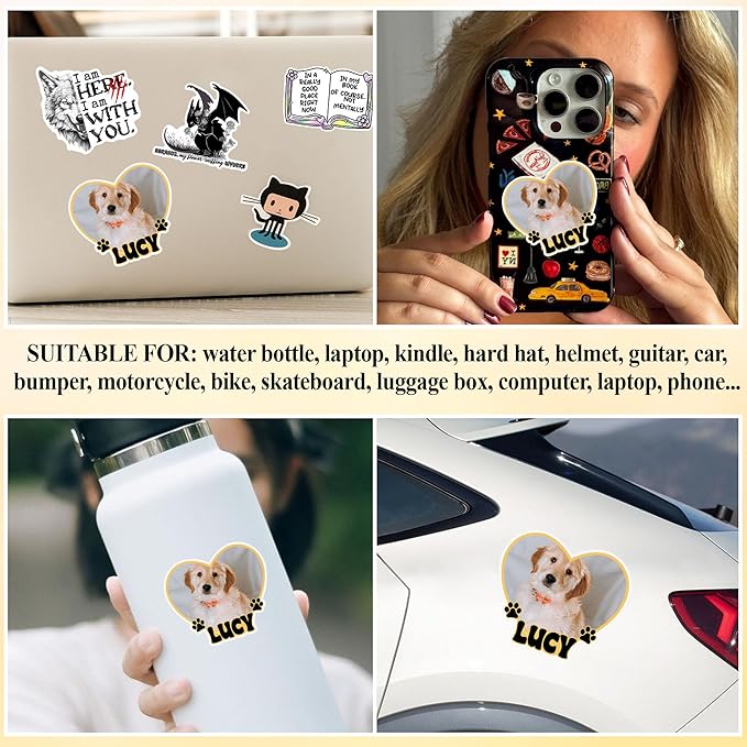 Custom Pet Photo Heart Sticker Personalized Pet Name Decal Cute Pawprint Design - Image 5