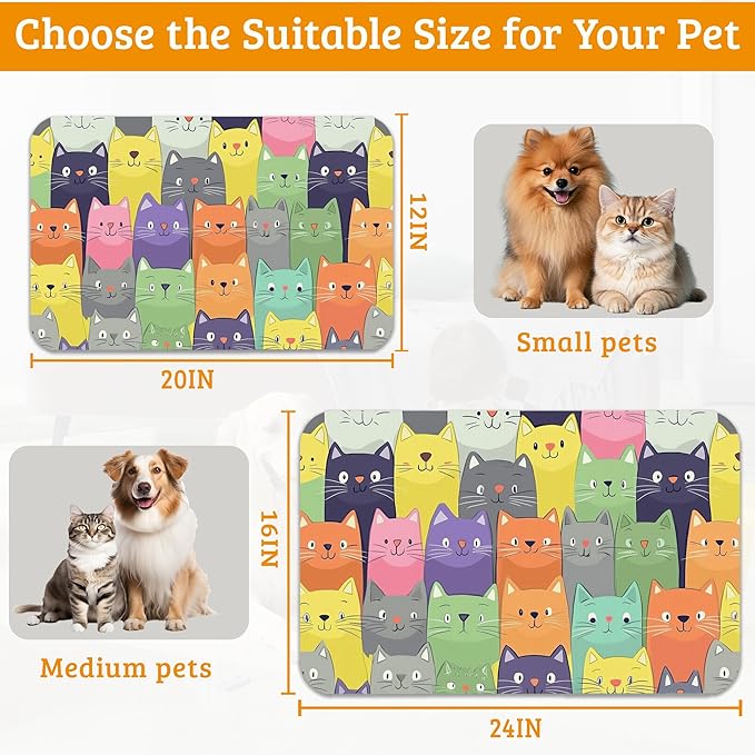 Cute Colorful Cats Dog Food Mat, Absorbent Pet Feeding Mat - Image 6