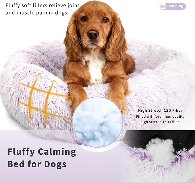Calming Dog Bed for Medium Dogs Washable Donut 30 inches Anti-Slip Pet Bed - Image 3