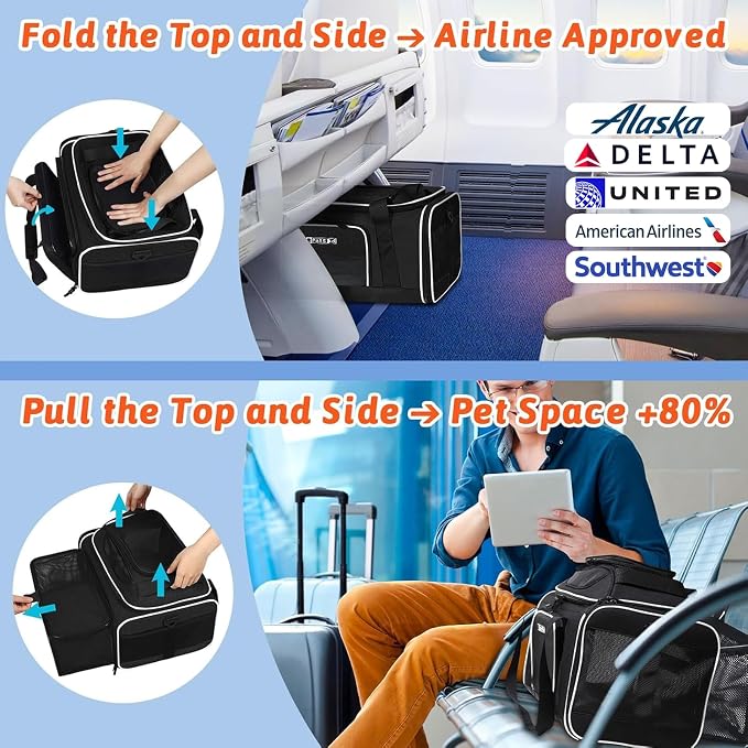 Petskd Top and Side Expandable Pet Carrier 17x11x9.5 Inches Alaska Airline - Image 2