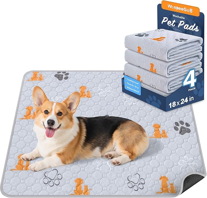 Washable Pee Pads for Dogs, 4 Pack Absorbent Reusable Training Dog Pads Pet by WanpeeGoo
