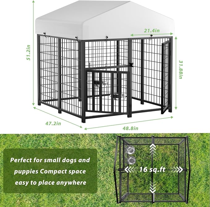 LOVMOR Outdoor Dog Kennel with Roof, Heavy Duty Steel Dog Run Enclosure - Image 2