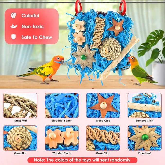 KATUMO Conure Toys, Bird Foraging Toys Parakeet Shredding Grass Mat Hanging Toys - Image 3