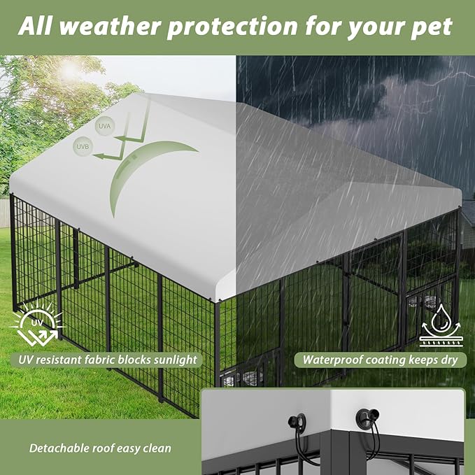 LOVMOR Outdoor Dog Kennel with Roof, Heavy Duty Steel Dog Run Enclosure - Image 3