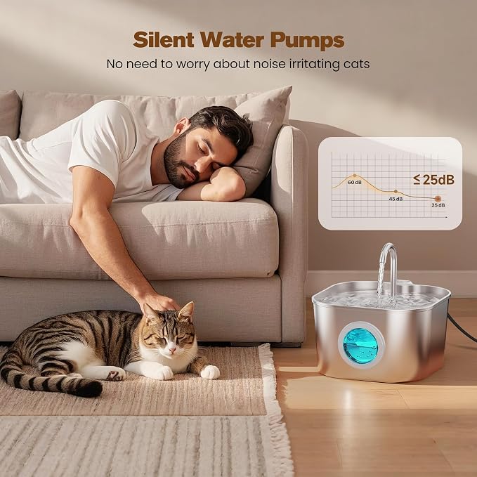 Cat Water Fountain with 8 Filters + 5 Sponges, Small Pet Waterer Dispenser - Image 5