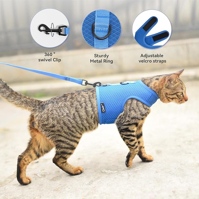Cat Harness and Leash for Walking Escape Proof Breathable Mesh Fabric, Solid - Image 5