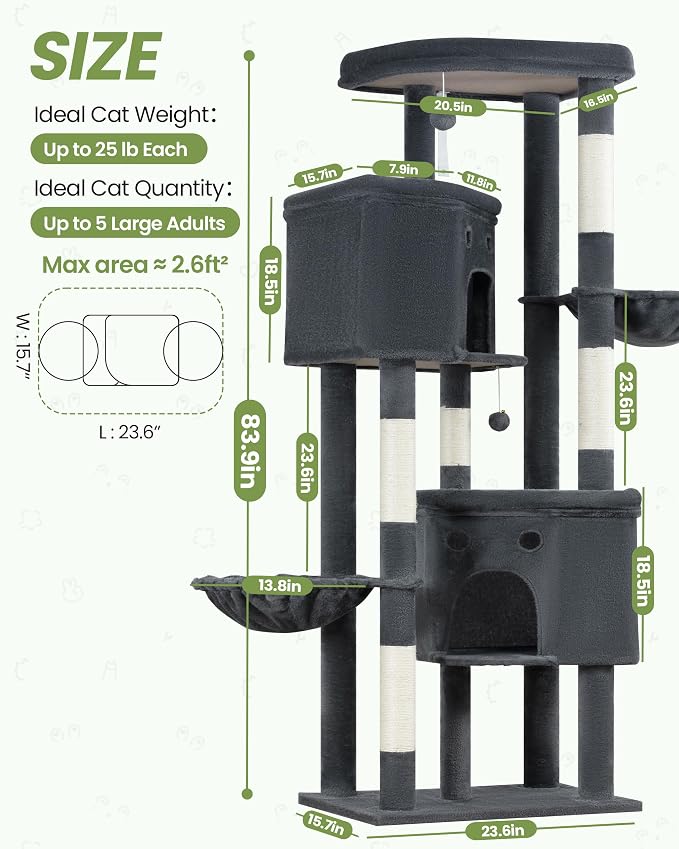 Extra Large Cat Tree, 84 Inch XXL Giant Cat Tower - Image 8
