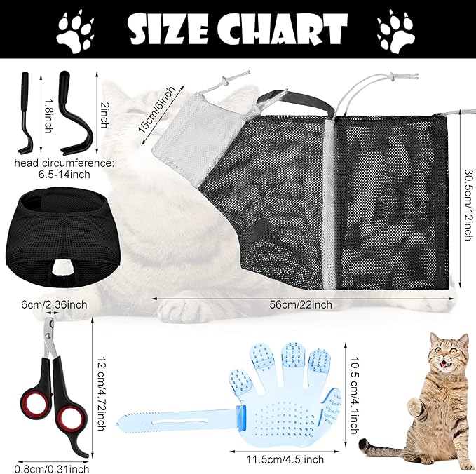 Patelai 5 Pcs Cat Bathing Bag Set Cat Grooming Bag Adjustable Pet Shower Net - Image 2