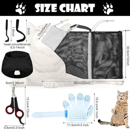 Patelai 5 Pcs Cat Bathing Bag Set Cat Grooming Bag Adjustable Pet Shower Net - Image 2