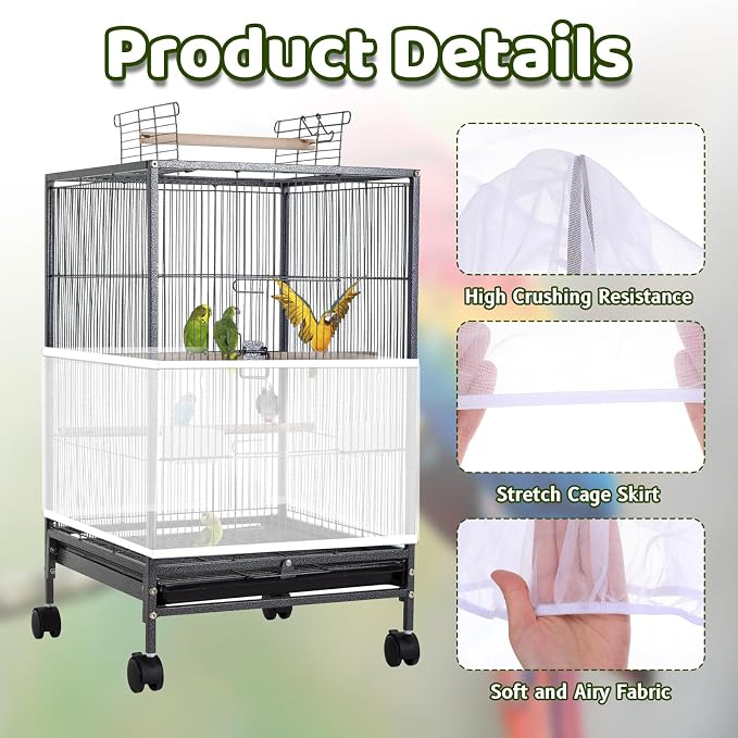 Adjustable Bird Cage Cover, 41-67‘’Bird Cage Seed Catcher Guard White Soft Airy - Image 3