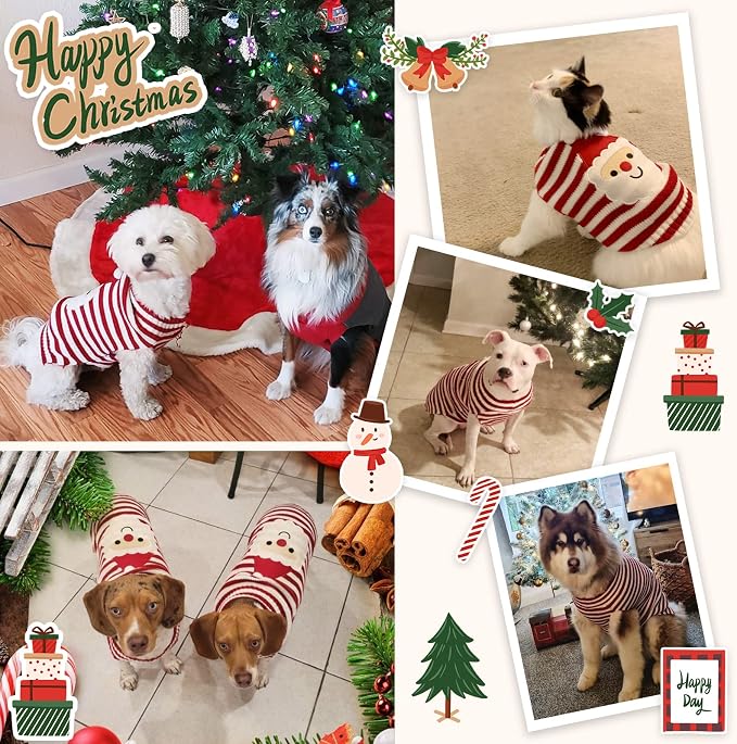 Dog Christmas Sweater Xmas Pet Clothes Cute Striped Santa Claus Costume Holiday - Image 7