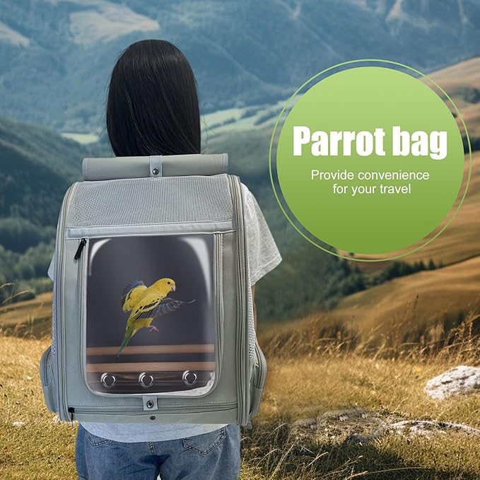 Bird Backpack Carrier with Front Zipper Opening, Portable Bird Travel Carrier - Image 8