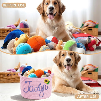 Personalized Dog Toy Storage Basket Custom Cotton Woven Bin - Image 4