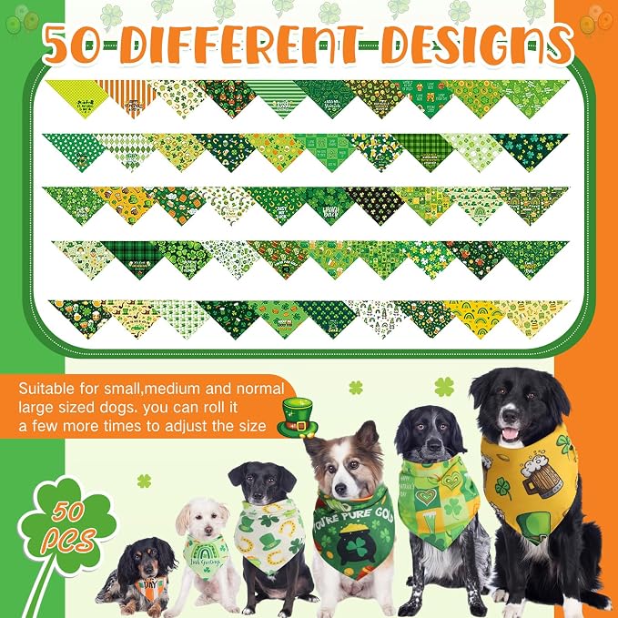 Chunful 50 Pcs St. Patrick's Day Dog Bandanas Bulk - Image 4