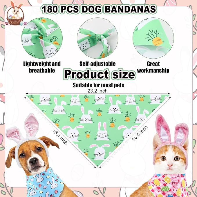 Aliceset 180 Pcs Easter Dog Bandana Bulk Spring Bandanas - Image 2