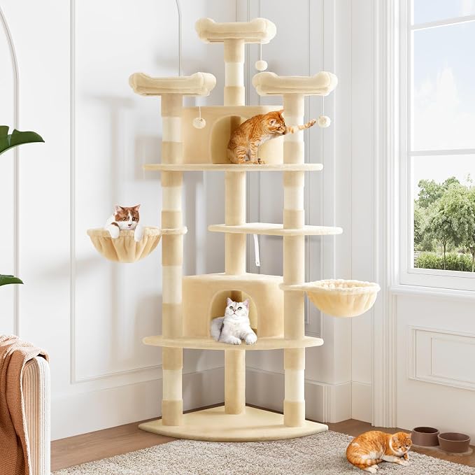 Allewie 73in Fan-Shaped Space-Saving Corner Cat Tower/Multi-Level Tall Cat Tree - Image 2