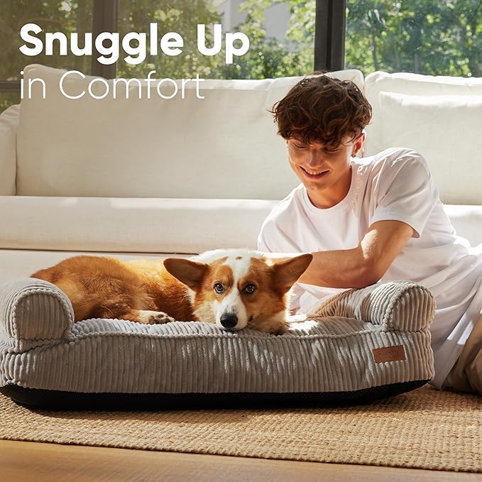 FUKUMARU Cute Dog Bed, Waterproof Corduroy Dogs Couch, 36in Orthopedic Pet Sofa - Image 3