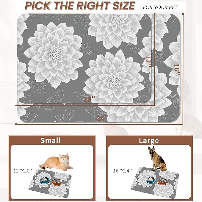 Dahlia Dog Cat Food Mat, Non-Slip Water Bowl Placemat, Indoor Pet Accessories - Image 2
